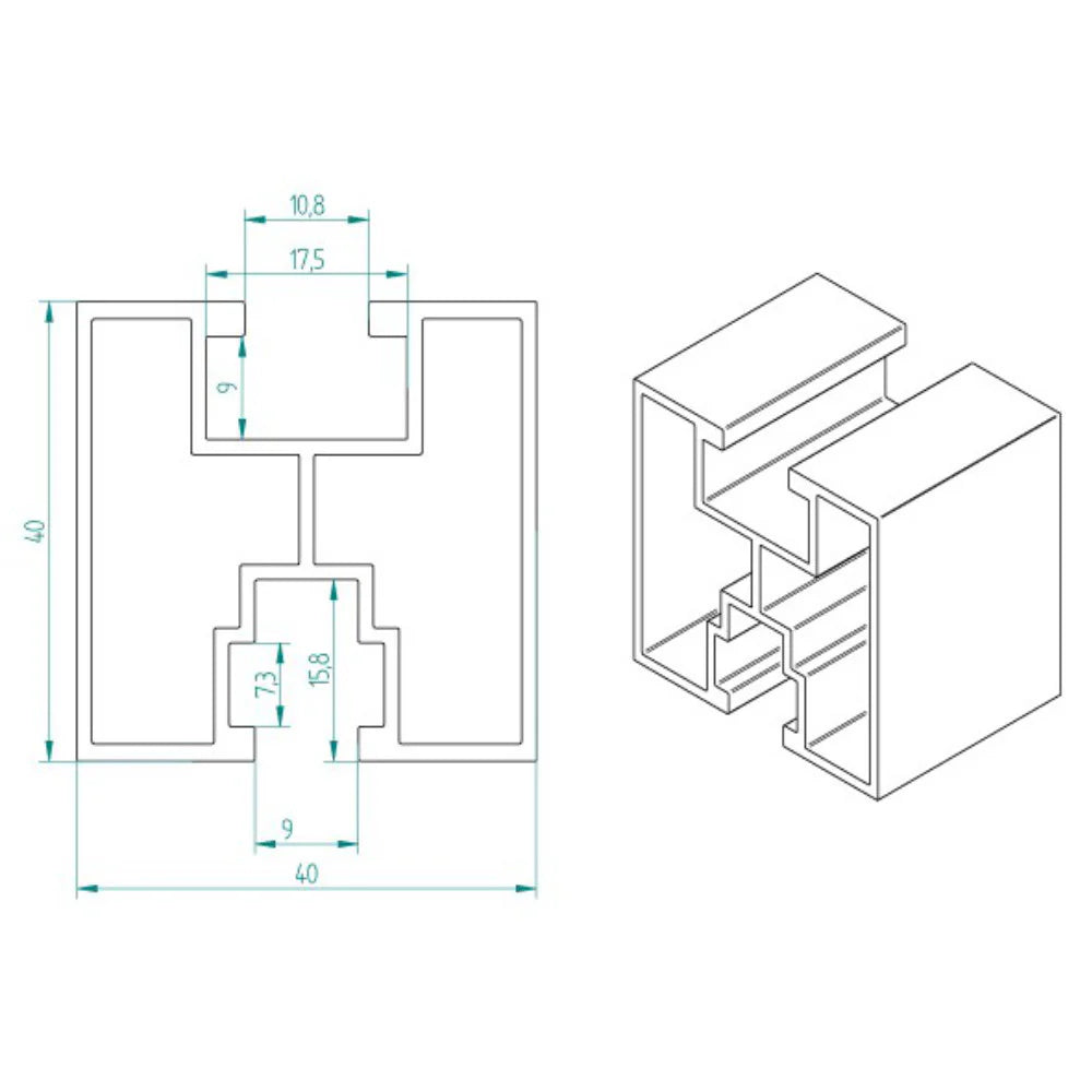 Profil aluminiu tip H 40x40 mm pentru montaj panouri fotovoltaice – sina 3.6m
