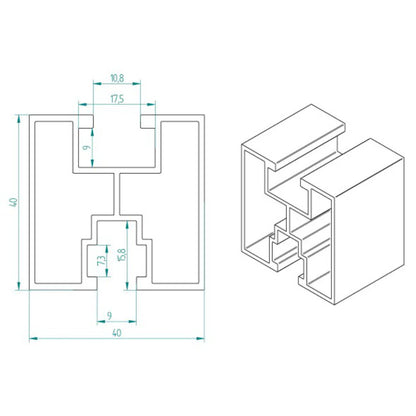 Profil aluminiu tip H 40x40 mm pentru montaj panouri fotovoltaice – sina 3.6m