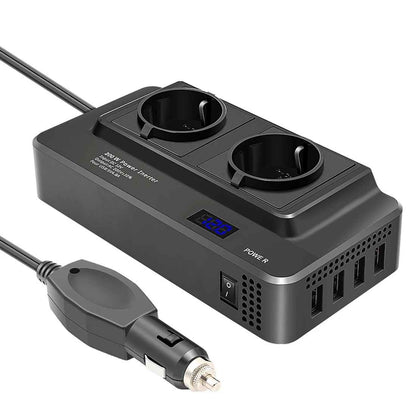 Invertor alimentat 24V, Priza EU Dubla 230V, Putere 400W, 4 x Porturi USB, 5.4A, Suport PD, Afisaj Digital