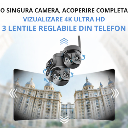Camera de supraveghere 4G cu dublu panou solar, 12MP, 4 lentile, functie AOV, comunicare bidirectionala, detectie umana AI