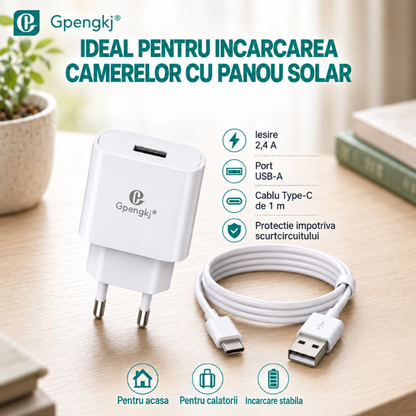 Incarcator de retea 2.4A cu cablu USB la Type-C, 1 metru, pentru camere de supraveghere