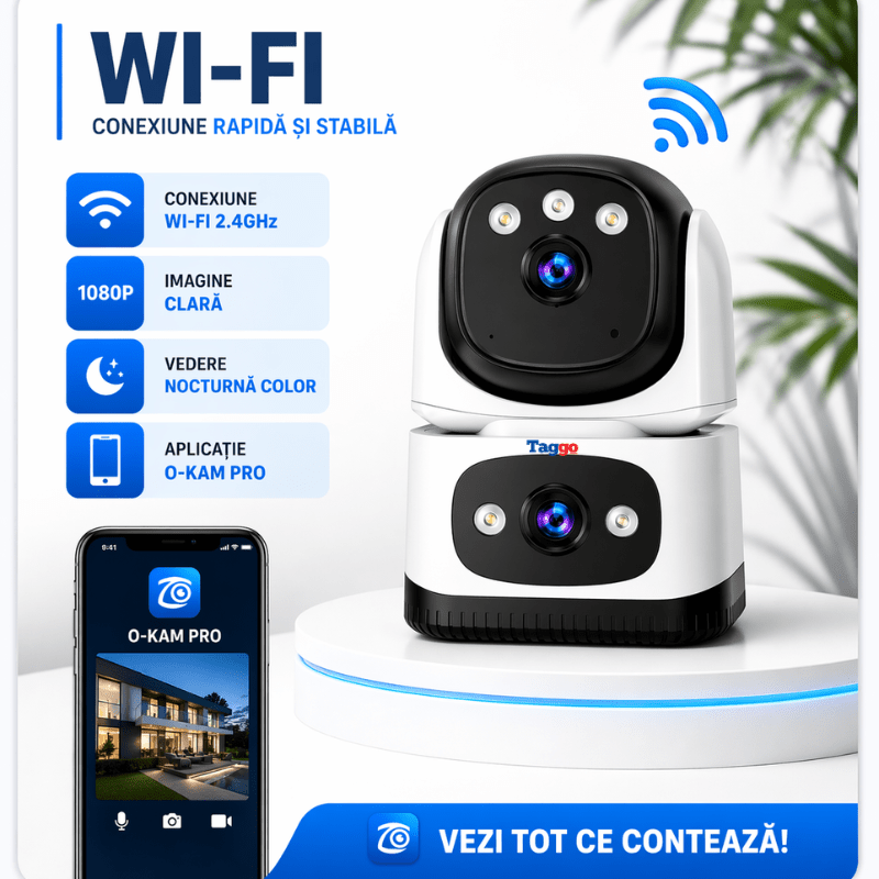 Camera Supraveghere Interior, Conexiune WIFI, 2 Lentile, Rezolutie 6MP, Detectie Persoane, Night Vision