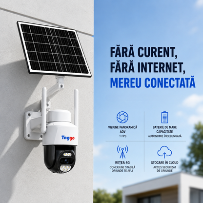 Camera Supraveghere 4G Cartela Sim, Panou Solar, 3MP, Inregistrare AOV 24/7, Night Vision
