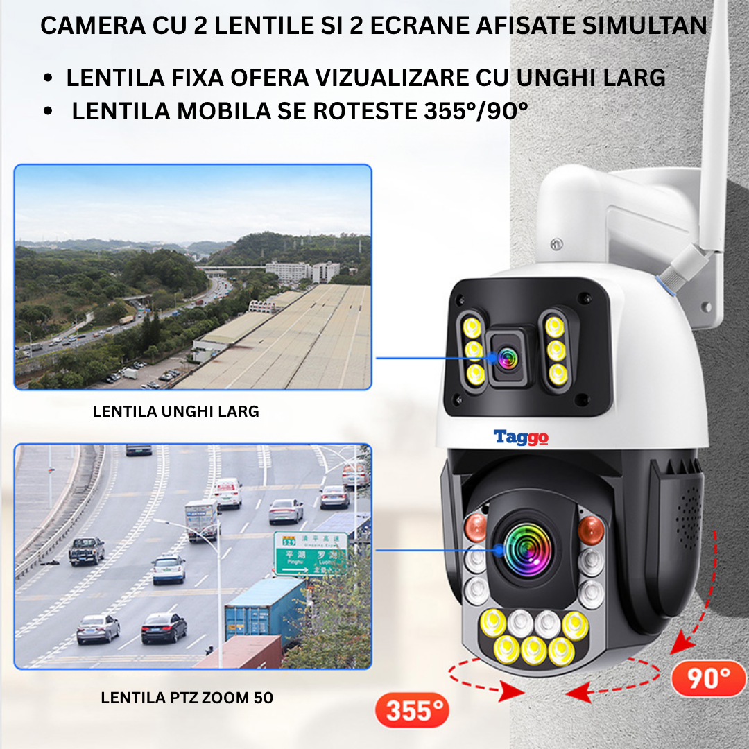 Camera Supraveghere, Conexiune 4G 8MP, 4K ZOOM Optic 50X, Vedere color pe timp de noapte