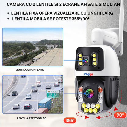 Camera Supraveghere, Conexiune 4G 8MP, 4K ZOOM Optic 50X, Vedere color pe timp de noapte