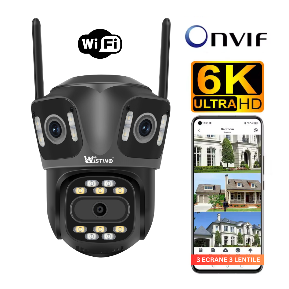 Camera de supraveghere WIFI 6K, 3 lentile, Control din aplicatie, Urmarire automata, Rezistenta la apa IP66