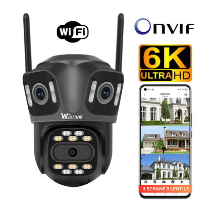 Camera de supraveghere WIFI 6K, 3 lentile, Control din aplicatie, Urmarire automata, Rezistenta la apa IP66