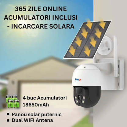Sistem de supraveghere exterior cu 4 camere wireless 4MP, monitor LCD, funcție solară și vizibilitate IR de 30m.