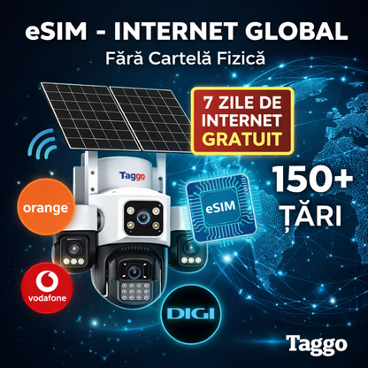 Camera Solara Cu 4 Lentile, 4G / eSIM, 16MP Vedere Nocturna Color, Detectie Miscare, Inregistrare AOV