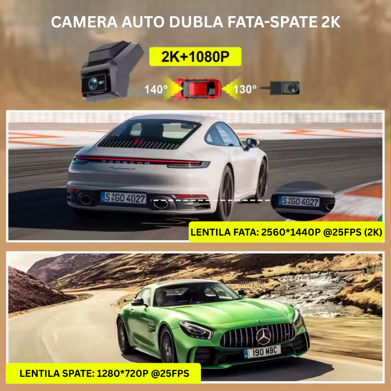 Camera Auto 2K, Conexiune 4G, Fata+Spate, DVR Auto,  Functie GPS, Monitorizare Traseu