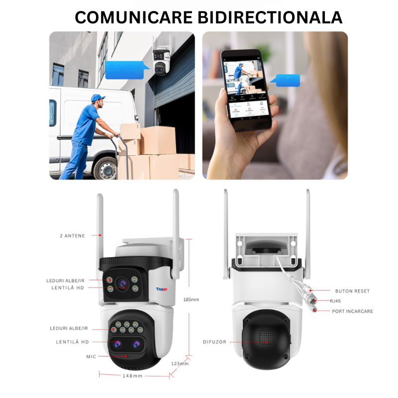 Camera de Supraveghere WIFI, 3 lentile, 6K 12MP, Auto Zooming 10x hybrid, Notificari, Control din Aplicatie, Urmarire Automata