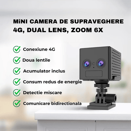Mini Camera 4G Dual Lens 1080P cu Zoom Hibrid 6X si Detectare Umana
