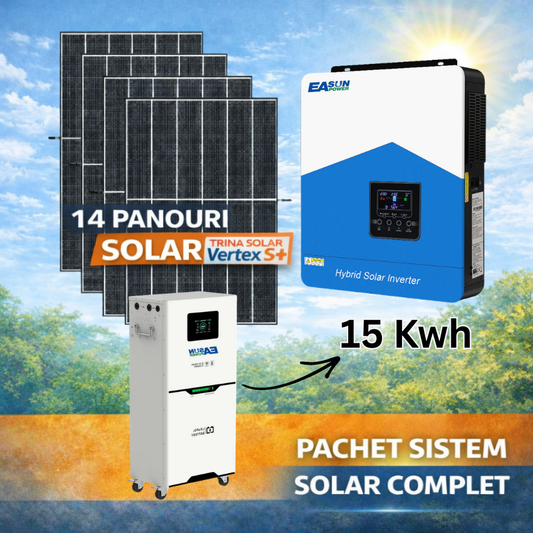 Sistem Fotovoltaic Complet 6.37 kW cu 14 Panouri Solare + Invertor EASUN 6.2kW Monofazat + Stocare LiFePO4 15 kWh