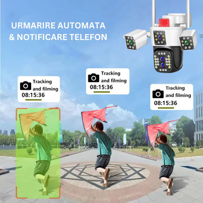 Camera de supraveghere WIFI 6K, 12MP, 4 lentile, ZOOM 10X,  Control din aplicatie, Comunicare bidirectionala, Urmarire automata, Multi lens