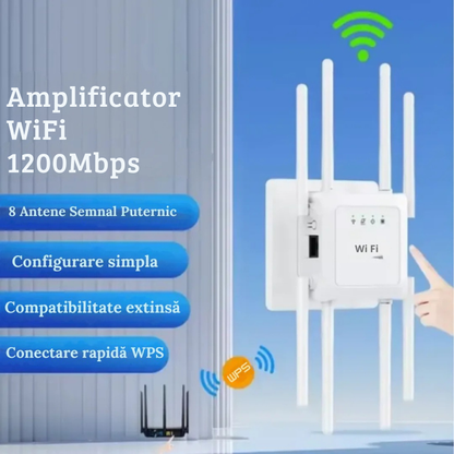 Amplificator WiFi 1200Mbps cu 8 Antene Externe, Amplificator de Semnal si Extindere a Retelei pentru conectivitate rapida si stabila