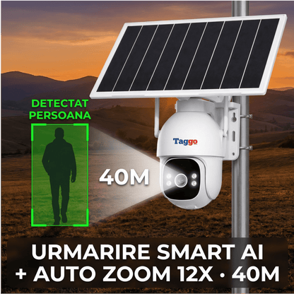Camera Supraveghere 4G Solară Taggo Pro S30 – Full Color Noapte, eSIM, Detecție AI 40M, AOV 24/7, 5MP
