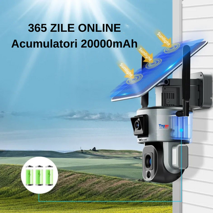 Camera Video Supraveghere Wireless 4K Ultra HD, Dual Camera 4MP+4MP, 4X Optical ZOOM, Incarcare Solara, Rotire Din Aplicatie, Rezistenta La Apa IP 66