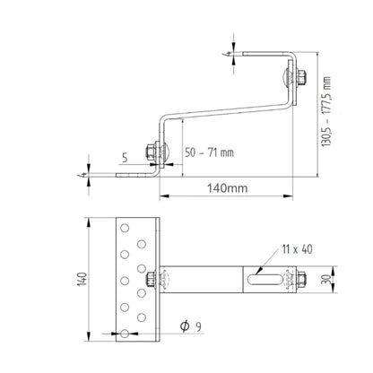 Carlig fixare pentru acoperis tigla ceramica sau beton, dublu reglabil inox – L=140 mm