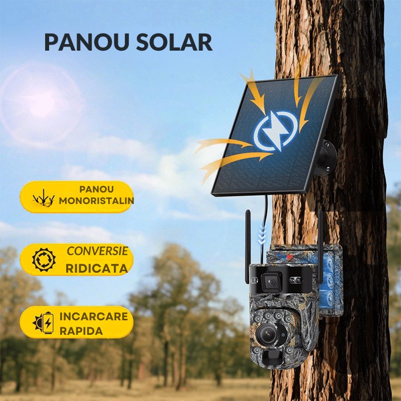 Camera Solara WiFi 8MP cu 4 Lentile, Zoom 99× si Urmarire Automata AI