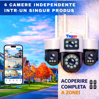 Camera de Supraveghere Cu 4 lentile, 16MP, Conexiune WIFI, Night Vision Full Color si Detectie Miscare, IP66