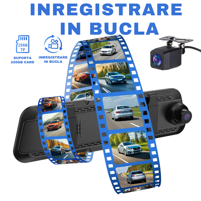 Oglinda Retrovizoare DVR S16 4K, cu 3 Camere (Fata + Interior + Spate ), Ecran 9.66”, WiFi