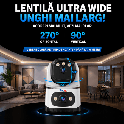 Camera Supraveghere Interior, Conexiune WIFI, 2 Lentile, Rezolutie 6MP, Detectie Persoane, Night Vision