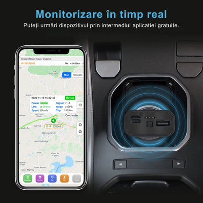 Incarcator auto / Tracker GPS 4G cu incarcare rapida si localizare in timp real, interfata USB dubla, buton SOS, antifurt
