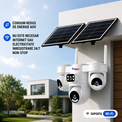Camera Supraveghere WiFi Solara 12MP cu 3 Lentile, PTZ, AOV, AI si Comunicare Bidirectionala