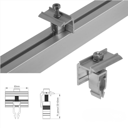 Clema de capat universala 30-40mm rapida cu pin impamantare - montaj panouri fotovoltaice profil H 40x40