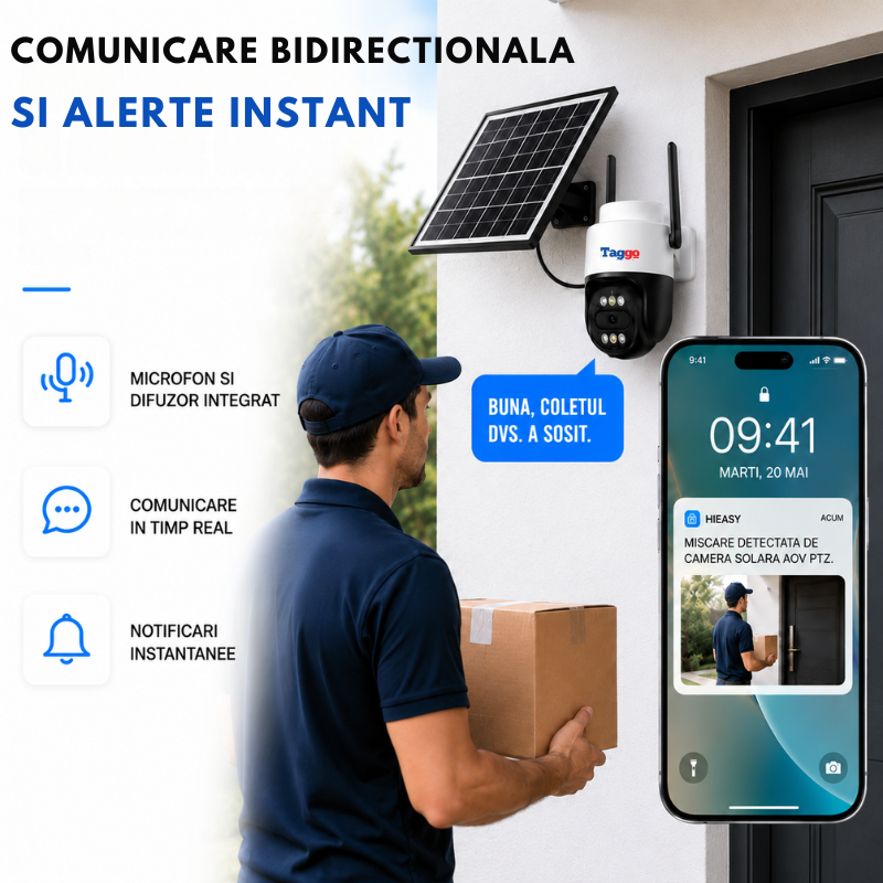 Cameră Supraveghere 4G AOV PTZ 5MP Solară | Hieasy