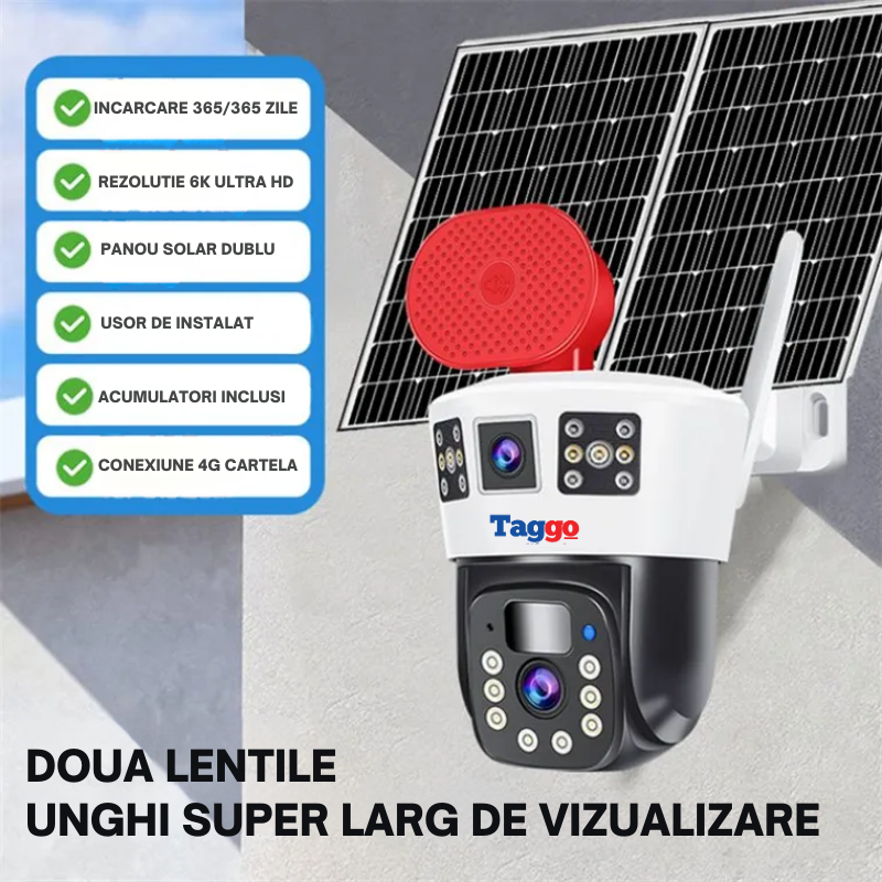 Camera Supraveghere 4G 6K Ultra HD, Dual Camera 12MP, Incarcare Solara Panou 20W, Rotire Din Aplicatie, Rezistenta La Apa IP 66