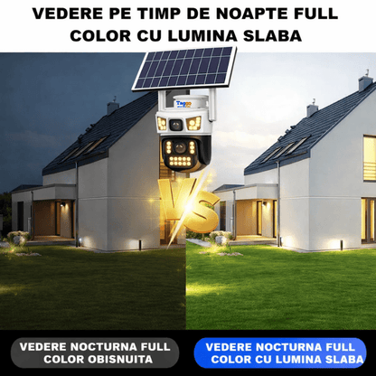 Camera Supraveghere Solara AOV 8MP 4G cu eSIM, 2 Lentile, Monitorizare 24/7, Full Color Noaptea, Alb