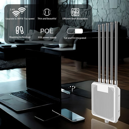 Access Point WiFi 6 Exterior HW3000L AX3000, 5 Antene 12dBi, IP67, Gigabit, Mesh