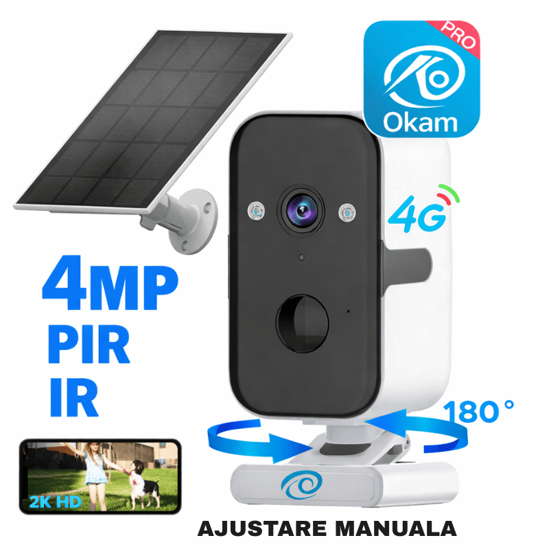 Camera Solara 4MP 4G/WiFi PTZ O-KAM Pro cu Rotire 360 grade si Audio Bidirectional