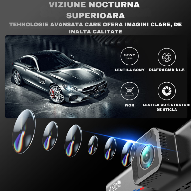Camera Auto DVR V56 4K Dual cu GPS Integrat, WiFi, Senzor Sony