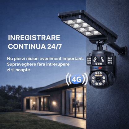 Lampa Stradala cu Camera 4G/ eSIM, 8MP, Inregistrare Continua 24/7 AOV, Viziune Color pe timp de noapte