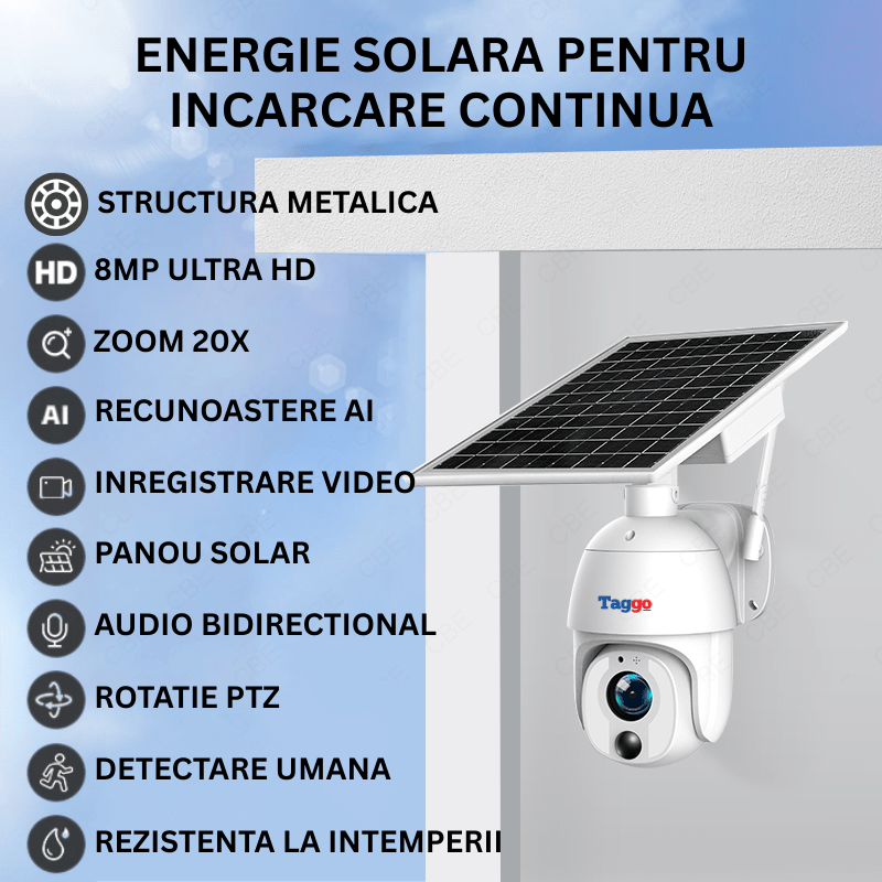 Camera Solara 4G 8MP cu Zoom Optic 20X, Panou 9W si Detectare AI
