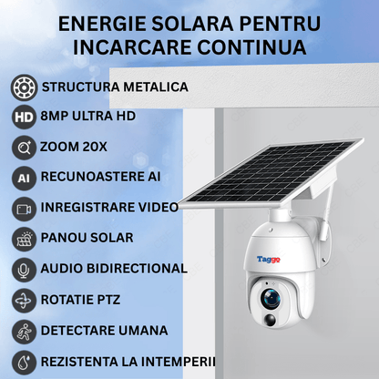 Camera Solara 4G 8MP cu Zoom Optic 20X, Panou 9W si Detectare AI