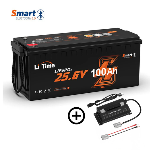 Baterie solara LITHIUM LiTime 24V 100Ah LiFePO4 cu BMS 100A si Bluetooth + Incarcator LifePO4 24V20A LiTime