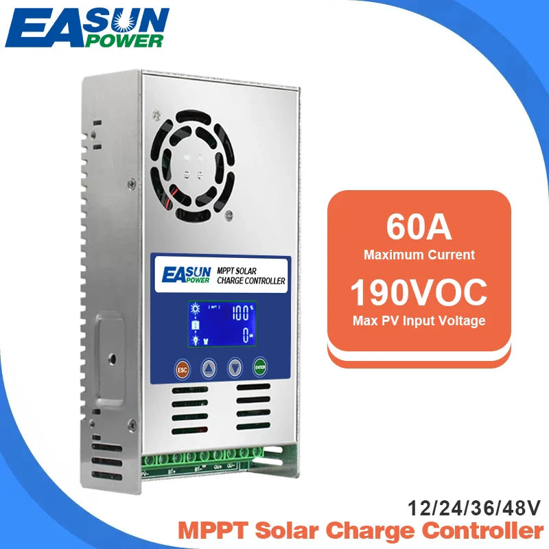 Controller/regulator solar EASUN MPPT de incarcare 60A – Compatibil 12V/24V/36V/48V, Max PV 180VDC