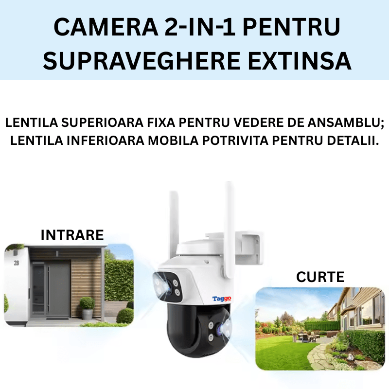 Camera de Supraveghere WiFi, Doua Lentile HD 6 MP,  Vedere Nocturna, IP66,  Audio Bidirectional, Detectie Miscare