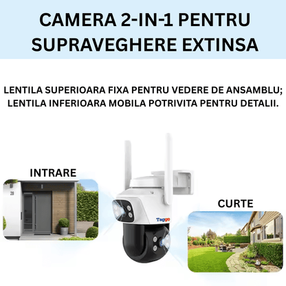 Camera de Supraveghere WiFi, Doua Lentile HD 6 MP,  Vedere Nocturna, IP66,  Audio Bidirectional, Detectie Miscare