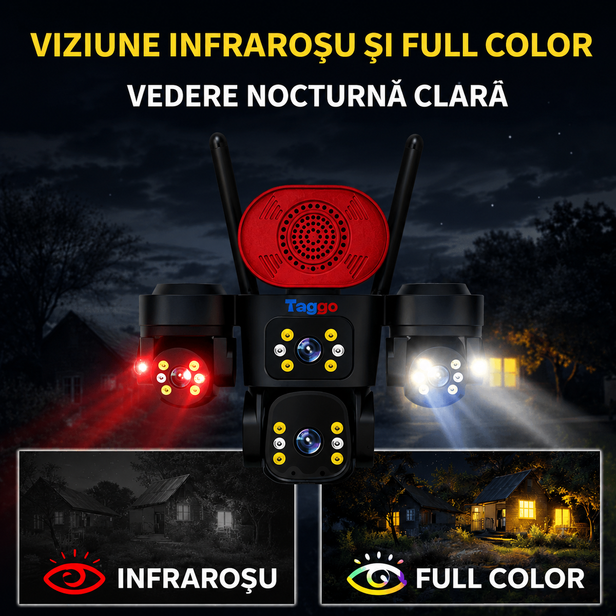 Camera de Supraveghere 4 Lentile, 16MP, Conexiune 4G, Control din Aplicatie, Viziune Colora si IR, Comunicare Bidirectionala, Protectie IP66