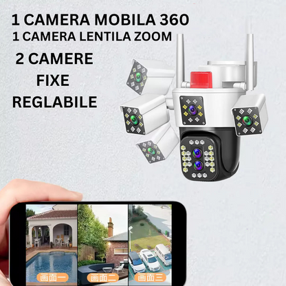 Camera de supraveghere WIFI 6K, 12MP, 4 lentile, ZOOM 10X,  Control din aplicatie, Comunicare bidirectionala, Urmarire automata, Multi lens
