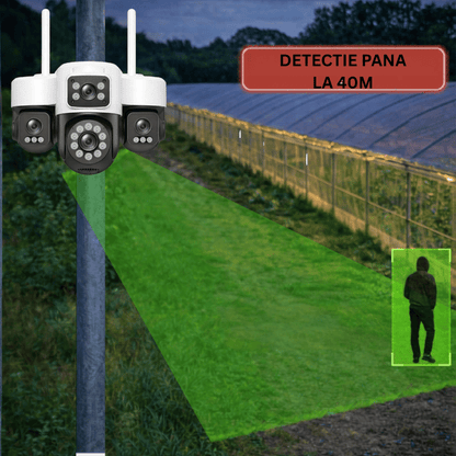 Camera de Supraveghere Cu 4 lentile, 16MP, Conexiune WIFI, Night Vision Full Color si Detectie Miscare, IP66