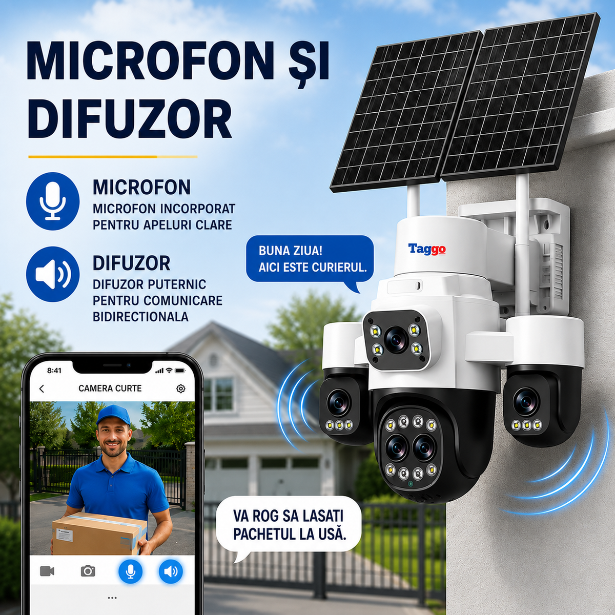 Camera supraveghere HiEasy 4K 4G cu eSIM, 20MP, 5 lentile, Zoom 18X, functie AOV, dublu panou solar, detectie umana AI, comunicare bidirectionala
