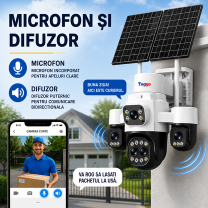 Camera supraveghere HiEasy 4K 4G cu eSIM, 20MP, 5 lentile, Zoom 18X, functie AOV, dublu panou solar, detectie umana AI, comunicare bidirectionala