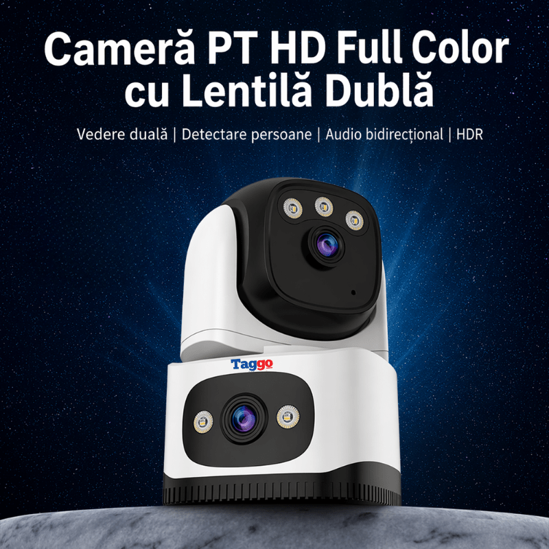 Camera Supraveghere Interior, Conexiune WIFI, 2 Lentile, Rezolutie 6MP, Detectie Persoane, Night Vision