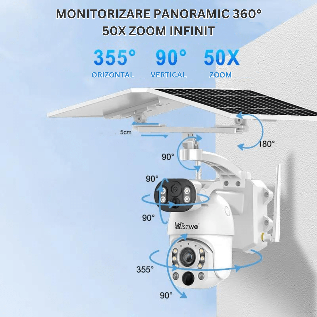 Camera Solara 4K 8MP cu Zoom Optic 50X, 2 Panouri Solare si Auto Tracking