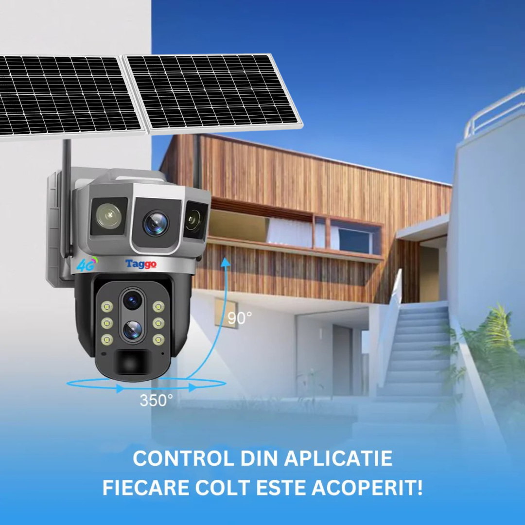 Camera Supraveghere Solara 4G 4K Ultra HD, Zoom 10X, Panou 10W, Rotire Din Aplicatie, Rezistenta La Apa IP 66